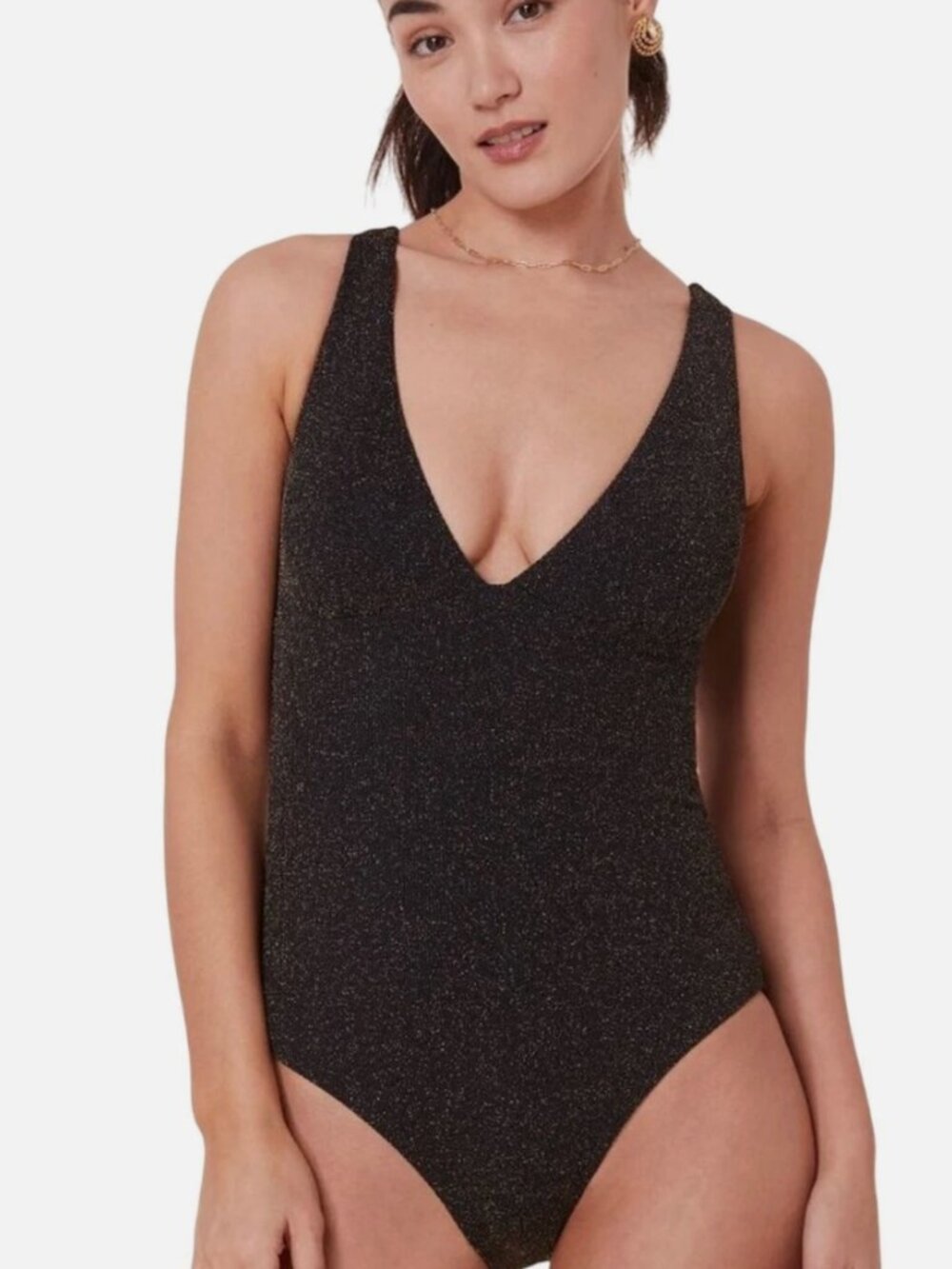 Andie Swim Women The Augustine Swimsuit Size XL Black Metallic Gold